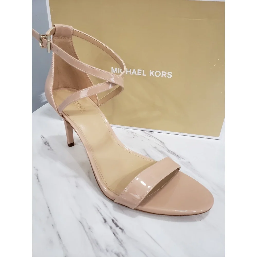 NEW‎ 9.5 MICHAEL KORS Ava Patent Leather Strappy Sandal Light Blush Pumps heel